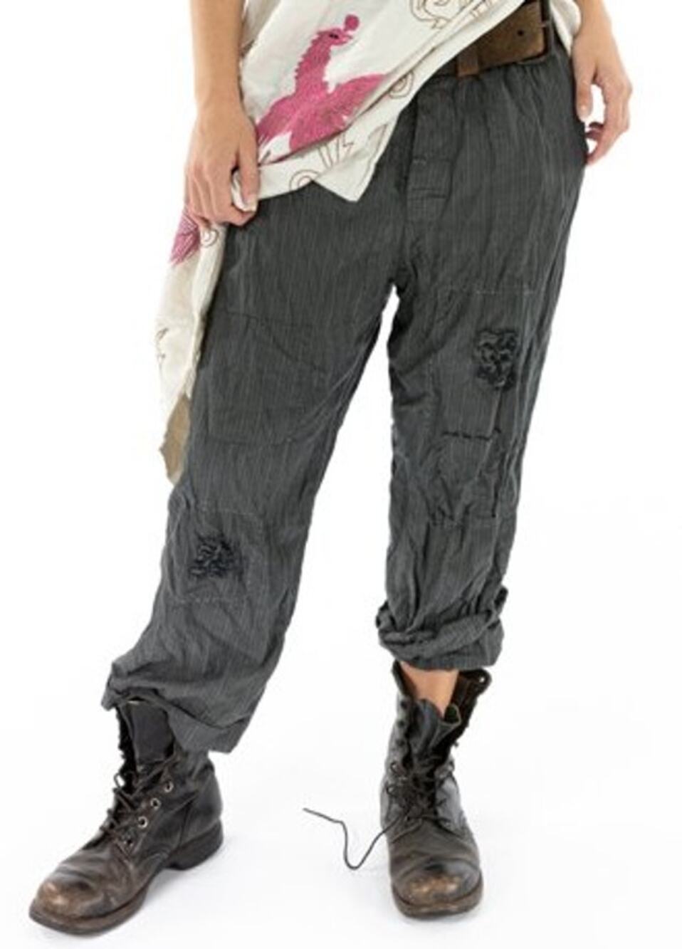 MAGNONLIA PEARL Charmie Trousers Gray Pinstripe ONE SIZE